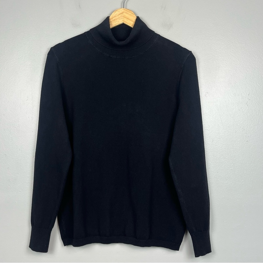 Talbots black cotton blend knit turtleneck sweater, large petite.